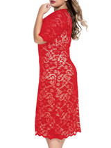 Casual Exquisite Hollow Out Lace Deep V-Neck Plus Size Bodycon Dress