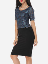 Casual Round Neck Dacron Lace Patchwork Bodycon Dress