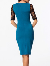 Casual V Neck Lace Patchwork Half Sleeve Bodycon Dress