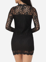 Casual V Neck Lace Hollow Out Lace Plain Bodycon-dress Casual V Neck Lace Hollow Out Lace Plain Bodycon-dress