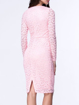 Casual Crew Neck Slit Hollow Out Plain Lace Bodycon Dress