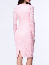 Casual Crew Neck Slit Hollow Out Plain Lace Bodycon Dress