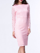 Casual Crew Neck Slit Hollow Out Plain Lace Bodycon Dress