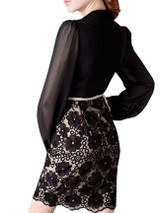 Ladylike Band Collar Lace Patchwork Bodycon-dress