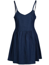 Casual Spaghetti Strap Lace-Up Plain Denim Skater Dress