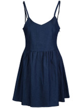 Casual Spaghetti Strap Lace-Up Plain Denim Skater Dress