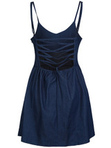 Casual Spaghetti Strap Lace-Up Plain Denim Skater Dress