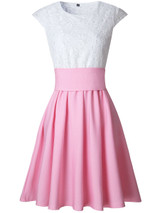 Casual Decorative Lace Color Block Round Neck Bowknot Skater Dress