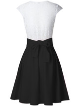 Casual Decorative Lace Color Block Round Neck Bowknot Skater Dress