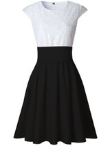 Casual Decorative Lace Color Block Round Neck Bowknot Skater Dress