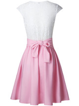 Casual Decorative Lace Color Block Round Neck Bowknot Skater Dress