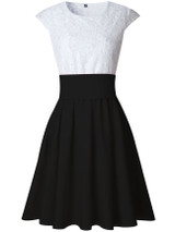 Casual Decorative Lace Color Block Round Neck Bowknot Skater Dress