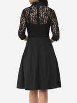Casual Lace Patchwork Plain Alluring Lapel Skater-dress