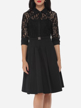 Casual Lace Patchwork Plain Alluring Lapel Skater-dress