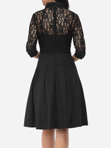 Casual Lace Patchwork Plain Alluring Lapel Skater-dress