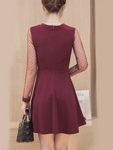 Casual Decorative Lace Patchwork Hollow Out Solid Skater Dress