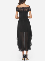 Casual Lace Patchwork Plain Asymmetrical Hems Elegant One Shoulder Maxi-dress