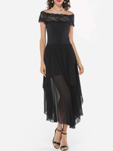 Casual Lace Patchwork Plain Asymmetrical Hems Elegant One Shoulder Maxi-dress