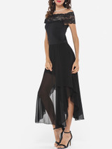 Casual Lace Patchwork Plain Asymmetrical Hems Elegant One Shoulder Maxi-dress
