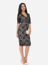 Casual V-Neck Hollow Out Lace Cocktail Dress
