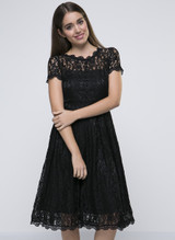Casual Decorative Buttons Hollow Out Sexy Lace Skater Dress