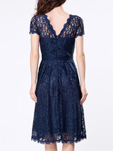 Casual Decorative Buttons Hollow Out Sexy Lace Skater Dress