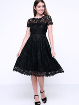 Casual Decorative Buttons Hollow Out Sexy Lace Skater Dress