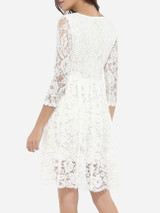 Casual Round Neck Lace Hollow Out Skater Dress