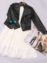 Casual Round Neck Lace Hollow Out Skater Dress