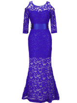 Casual Open Shoulder Hollow Out Plain Lace Mermaid Maxi Dress