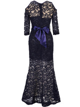 Casual Open Shoulder Hollow Out Plain Lace Mermaid Maxi Dress