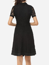 Casual V Neck Lace Lace Plain Skater Dress