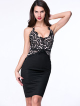 Casual Spaghetti Strap Sexy Decorative Lace Cocktail Dress