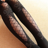 Black Patchwork Lace Elastic Waist Fashion Polyester Leggings