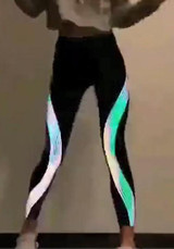 Black Striped Print Elastic Waist Sports Nine's Leggings