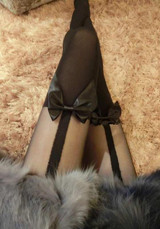 Black Tattoo Mock Bow Suspender Sheer Stockings Cute Thigh High Pantyhose Leggings
