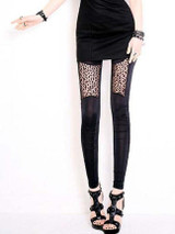 Casual Patchwork Leopard Hollow Out Legging