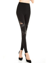 Casual Patchwork Hollow Out Plain Legging In Black