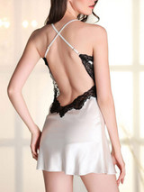 Casual Spaghetti Strap Backless Decorative Lace Nightgown