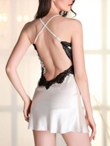 Casual Spaghetti Strap Backless Decorative Lace Nightgown