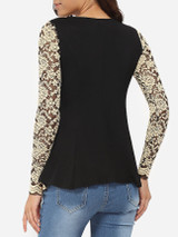 Casual Round Neck Lace Hollow Out Lace Patchwork Long-sleeve-t-shirt