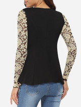 Casual Round Neck Lace Hollow Out Lace Patchwork Long-sleeve-t-shirt