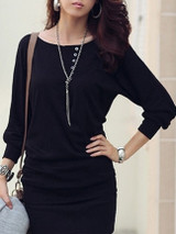 Casual Designed Round Neck Batwing Plain Long-sleeve-t-shirt Casual Designed Round Neck Batwing Plain Long-sleeve-t-shirt