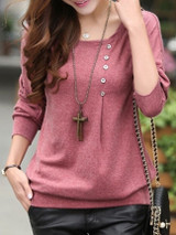Casual Designed Round Neck Batwing Plain Long-sleeve-t-shirt Casual Designed Round Neck Batwing Plain Long-sleeve-t-shirt