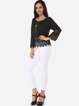 Casual Lace Patchwork Plain Alluring Round Neck Long-sleeve-t-shirt Casual Lace Patchwork Plain Alluring Round Neck Long-sleeve-t-shirt