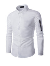 Casual Men's Plain Decorative Zips Small Lapel Shirt