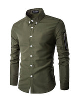 Casual Men's Plain Decorative Zips Small Lapel Shirt