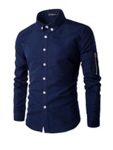 Casual Men's Plain Decorative Zips Small Lapel Shirt