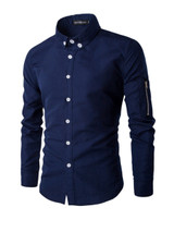 Casual Men's Plain Decorative Zips Small Lapel Shirt