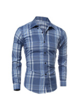 Casual Turn Down Collar Plaid Men Shirt